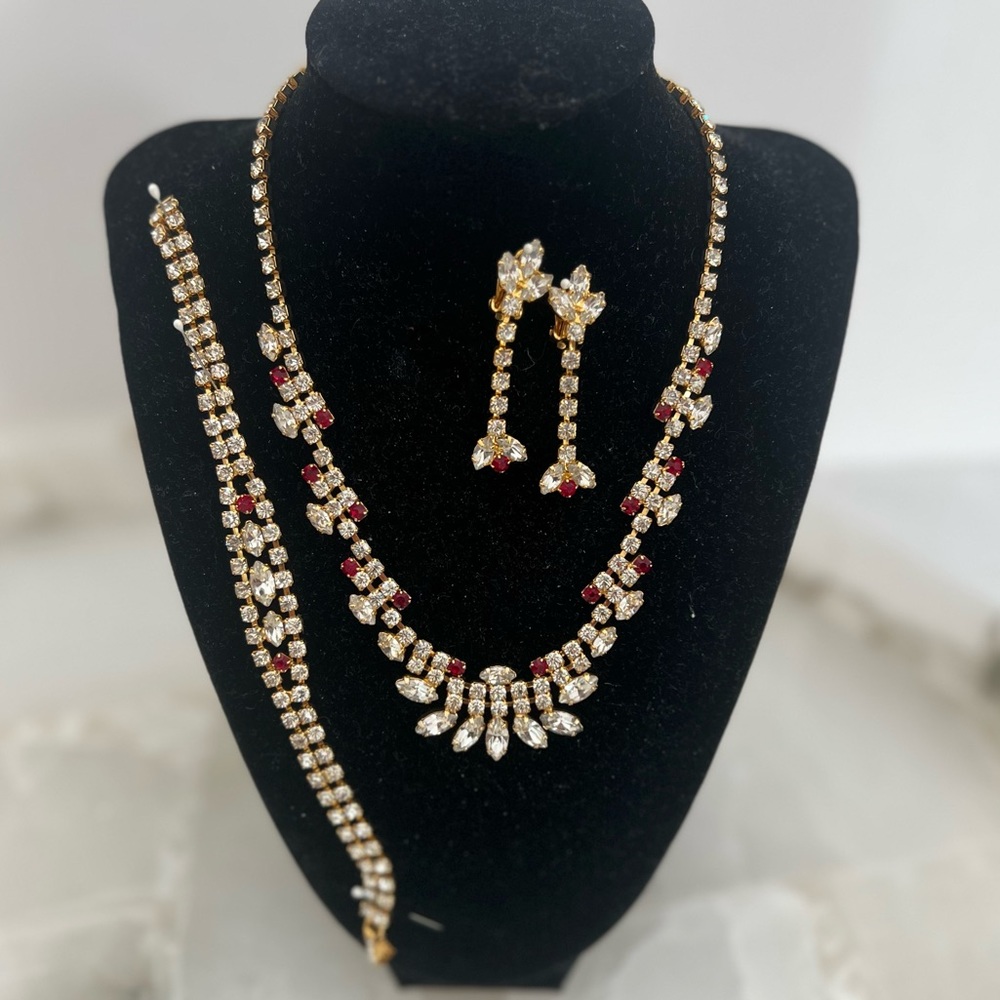 Yellow Gold Finish Ruby Necklace, bracelet and Earrings Set. Never worn.